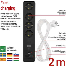 Мережевий фільтр EMOS P1422SM 4 розетки USB-A, USB-C, Wi-Fi 2 м Black