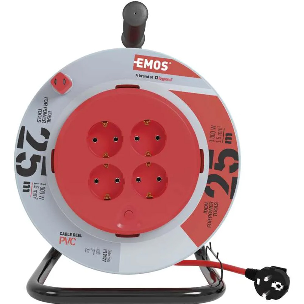 Подовжувач EMOS P19427 4 розетки 25 м Gray-red Номінальна напруга 230
