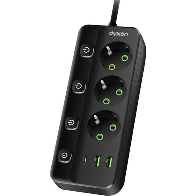 Сетевой фильтр DYXON PRO-1096 3 розетки 5м 2USB-A/1USB-C (PD) Black (DXN-1096-5M-3-B)