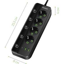 Сетевой фильтр DYXON PRO-1097 4 розетки 5м 2USB-A/1USB-C (PD) Black (DXN-1097-5M-4-B)