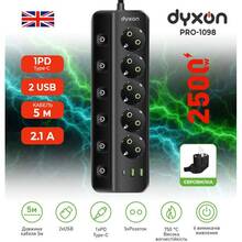 Сетевой фильтр DYXON PRO-1098 5 розеток 5м 2USB-A/1USB-C (PD) Black (DXN-1098-5M-5-B)