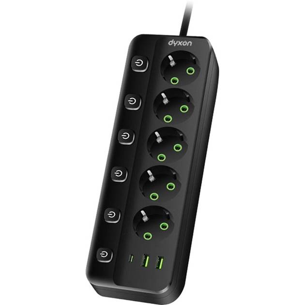 Сетевой фильтр DYXON PRO-1098 5 розеток 5м 2USB-A/1USB-C (PD) Black (DXN-1098-5M-5-B) Сетевой фильтр DYXON PRO-1098 5 розеток 5м 2USB-A/1USB-C (PD) Black (DXN-1098-5M-5-B)