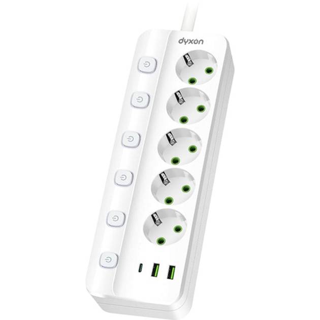 Мережевий фільтр DYXON PRO-1098 5 розеток 5м 2USB-A/1USB-C (PD) White (DXN-1098-5M-5-W) Мережевий фільтр DYXON PRO-1098 5 розеток 5м 2USB-A/1USB-C (PD) White (DXN-1098-5M-5-W)