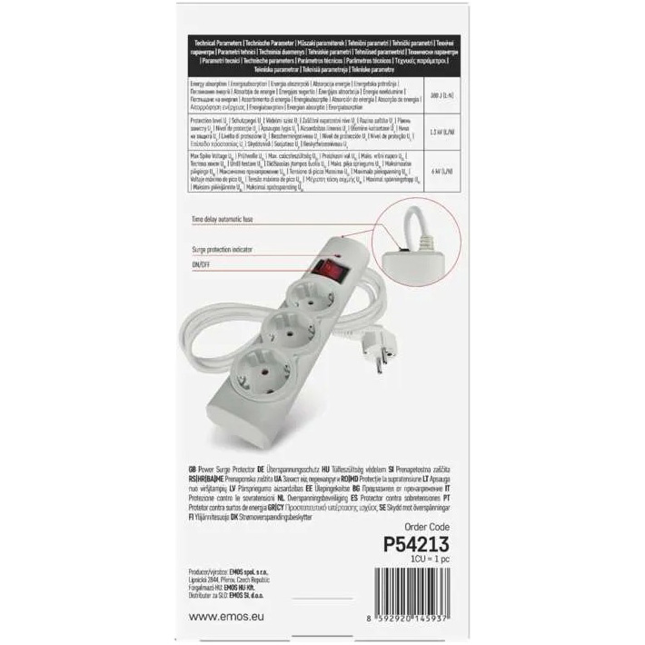 Покупка Мережевий фільтр EMOS P54213 3 розетки 1.5м 10А 3x1.5мм2 White