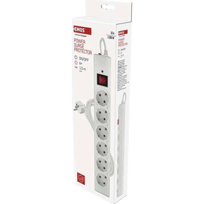 Изображение Сетевой фильтр EMOS P54215 6 розеток 1.5м 10А 3x1.5мм2 White