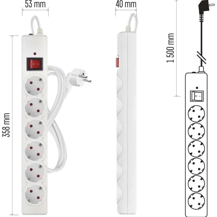 Фото Сетевой фильтр EMOS P54215 6 розеток 1.5м 10А 3x1.5мм2 White
