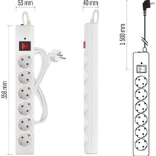 Сетевой фильтр EMOS P54215 6 розеток 1.5м 10А 3x1.5мм2 White