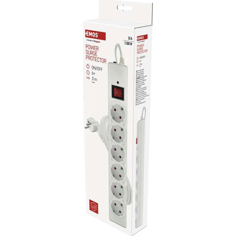 Изображение Сетевой фильтр EMOS P54216 6 розеток 3м 10А 3x1.5мм2 White