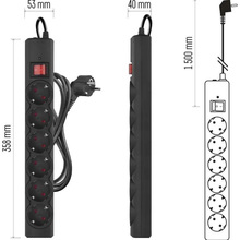 Сетевой фильтр EMOS P54218 6 розеток 1.5м 10А 3x1.5мм2 Black