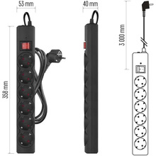 Сетевой фильтр EMOS P54219 6 розеток 3м 10А 3x1.5мм2 Black