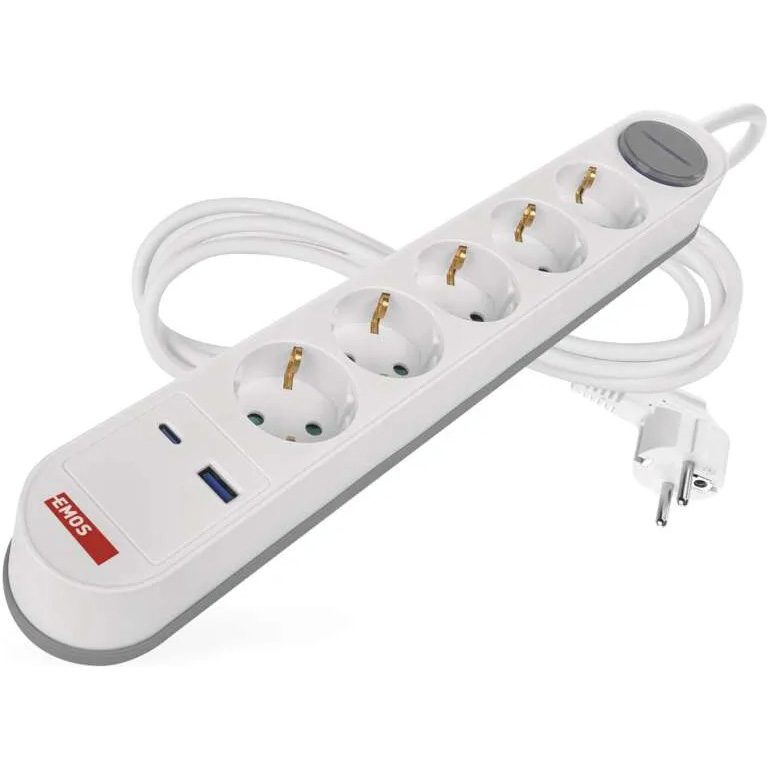 Сетевой фильтр EMOS P1523FC 5 розеток 3 м 16А 3x1.5мм2 White/Grey (P1523FC) Тип сетевой фильтр