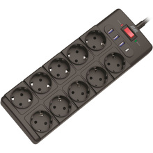 Сетевой фильтр 2E 10 розеток 3м 16А 3x1.5мм2 Black (2E-SP10M3USBBK)