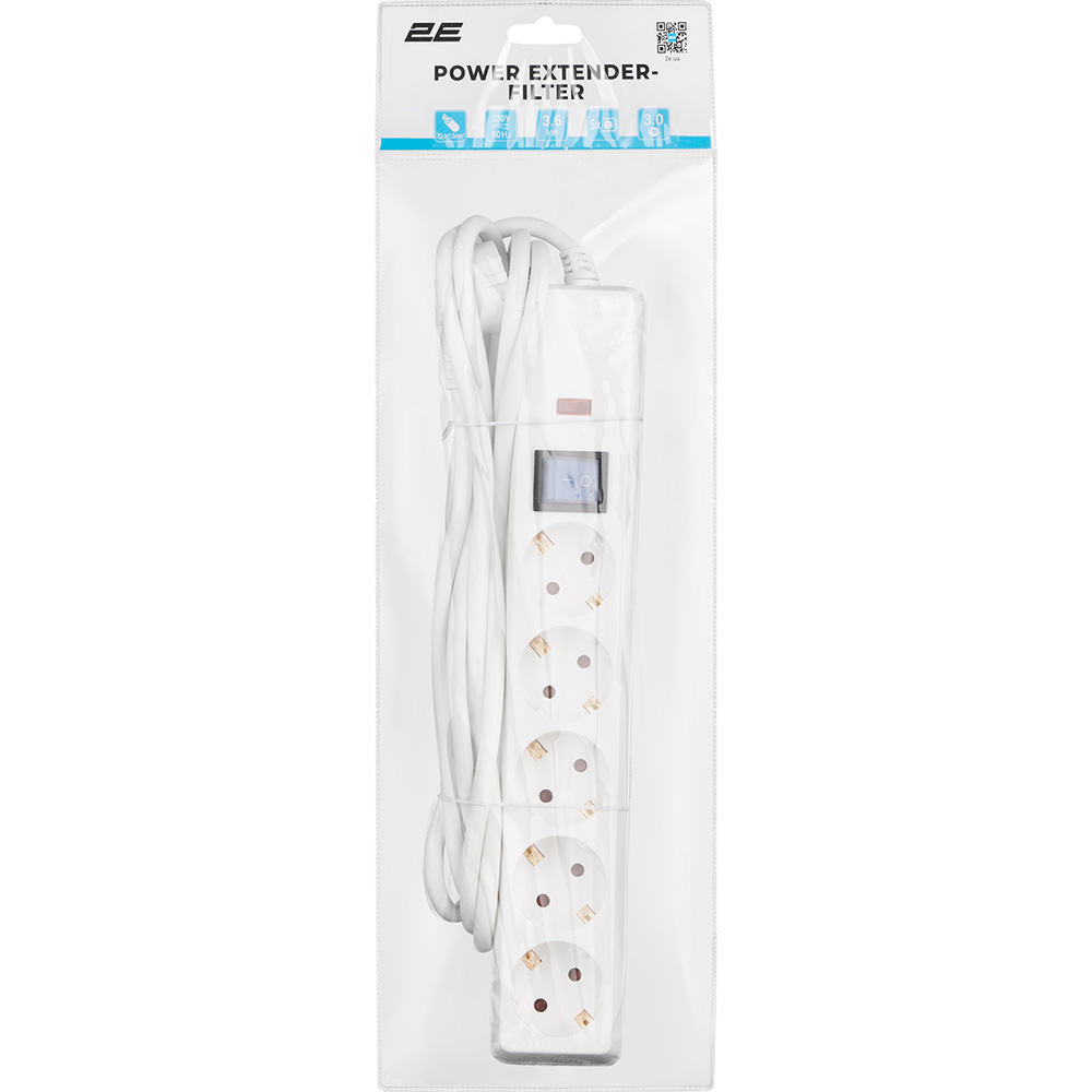 Фото Сетевой фильтр 2E 5 розеток 3м 16А 3x1.5мм2 White (2E-SP515OSM3WH)