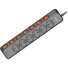 Мережевий фільтр 2E 6 розеток 3м 16А 3x1.5мм2 Black (2E-SP6M3SWBK)