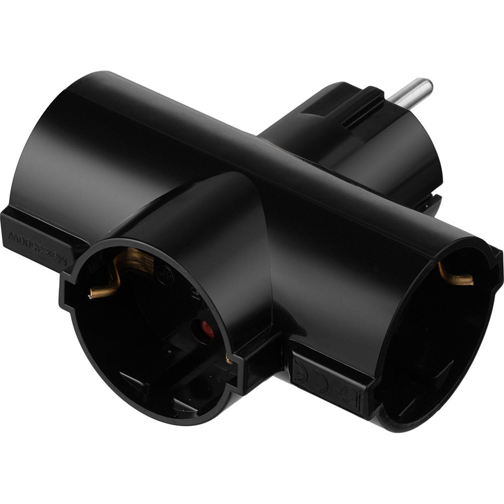 Разветвитель 2E 3 розетки 16А Black (2E-AD0103BK) Тип вилки евровилка с заземлением (Тип F) 