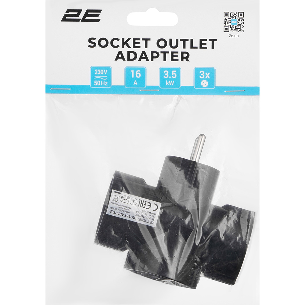 Заказать Разветвитель 2E 3 розетки 16А Black (2E-AD0103BK)