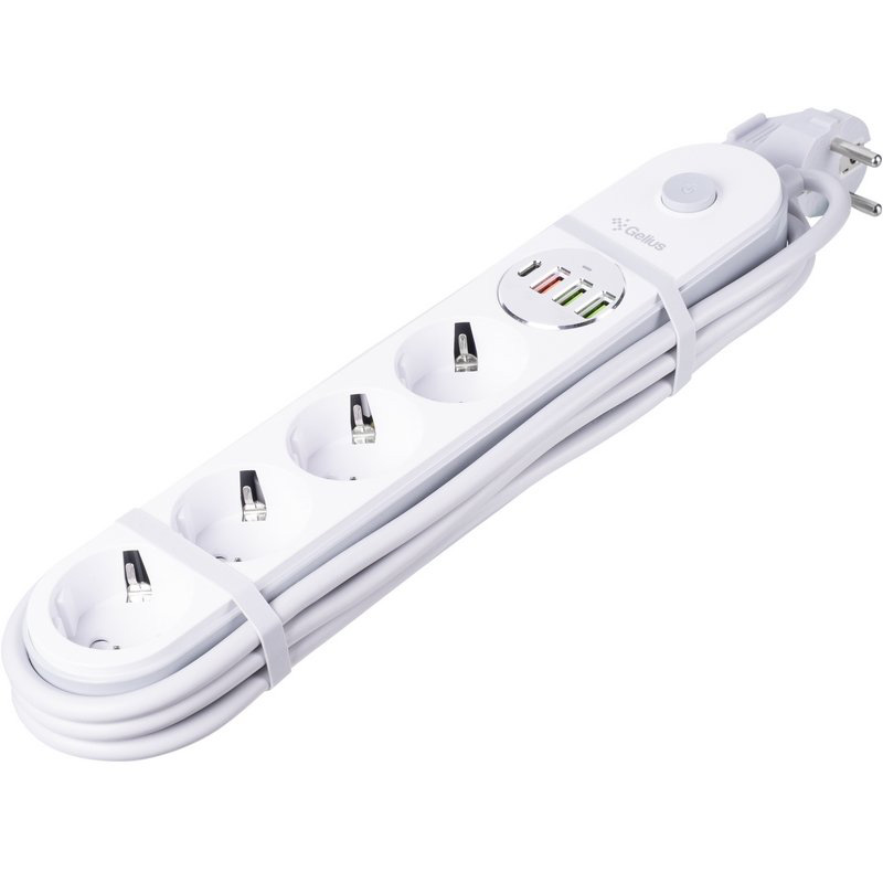 Сетевой фильтр GELIUS Pro G-Power 4 розетки + 4xUSB 2м 10А White (GP-PS-001) Тип вилки евровилка с заземлением (Тип F) 