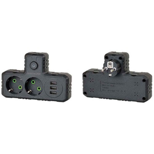 Разветвитель VOLTRONIC 2 розетки 10A (F302-Black)