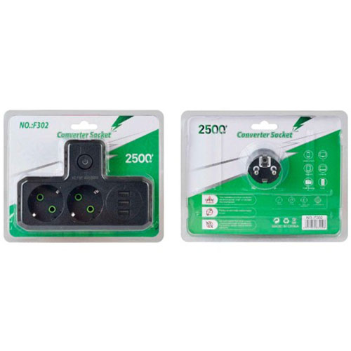 Разветвитель VOLTRONIC 2 розетки 10A (F302-Black) Тип розеток евророзетка с заземлением (Тип F)