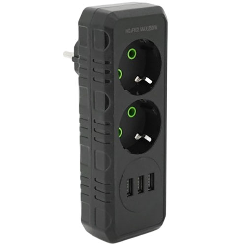 Разветвитель VOLTRONIC 2 розетки 10A (F102-Black)