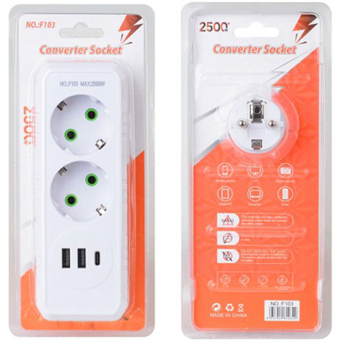 Розгалужувач VOLTRONIC 2 розетки 10A (F103-White) Тип вилки євровилка із заземленням (Тип F)