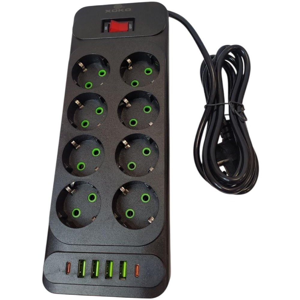Мережевий фільтр XOKO SP-8-4-2 (F34U) 8 розеток 2 м 10А Black (XK-SP-8-4-2-BK) Тип розеток євророзетка із заземленням (Тип F)