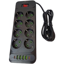 Мережевий фільтр XOKO SP-8-4-2 (F34U) 8 розеток 2 м 10А Black (XK-SP-8-4-2-BK)