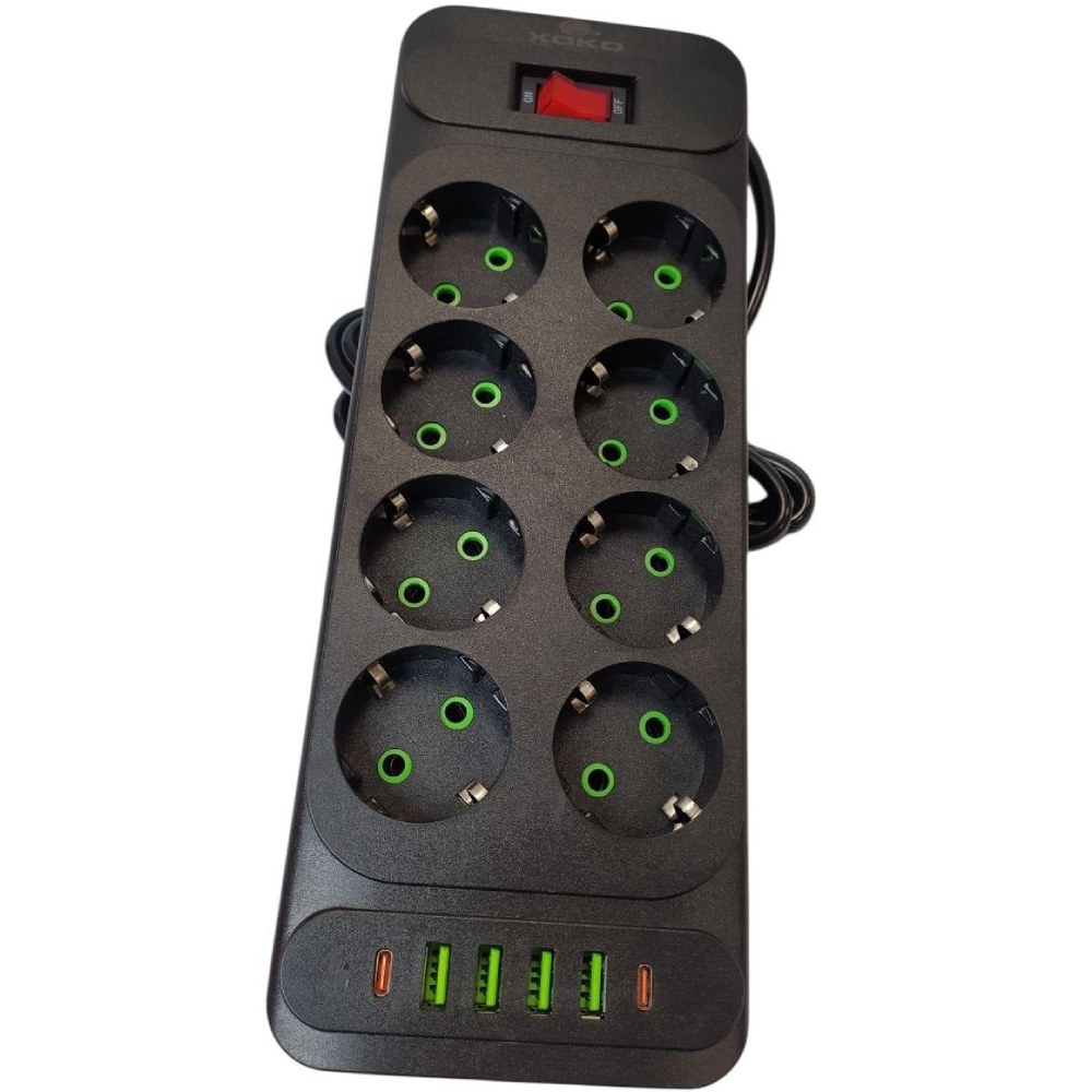 Мережевий фільтр XOKO SP-8-4-2 (F34U) 8 розеток 2 м 10А Black (XK-SP-8-4-2-BK) Тип мережевий фільтр