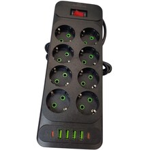 Мережевий фільтр XOKO SP-8-4-2 (F34U) 8 розеток 2 м 10А Black (XK-SP-8-4-2-BK)