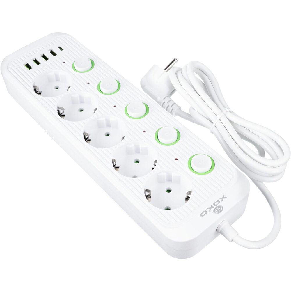 Сетевой фильтр XOKO SP-5-2-1 5 розеток 2 м white (XK-SP-5-2-1-WH) Тип розеток евророзетка с заземлением (Тип F)