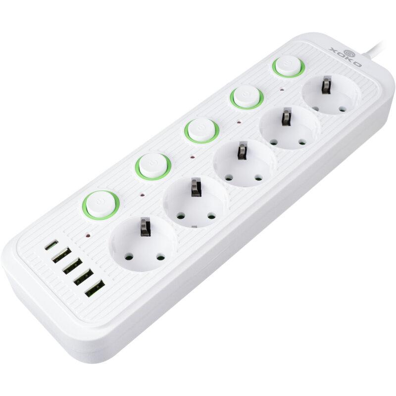 Сетевой фильтр XOKO SP-5-2-1 5 розеток 2 м white (XK-SP-5-2-1-WH) Тип вилки евровилка с заземлением (Тип F) 