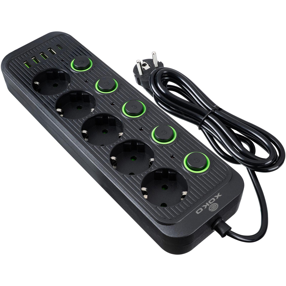 Сетевой фильтр XOKO SP-5-2-1 5 розеток 2 м black (XK-SP-5-2-1-BK) Максимальная мощность нагрузки 2500