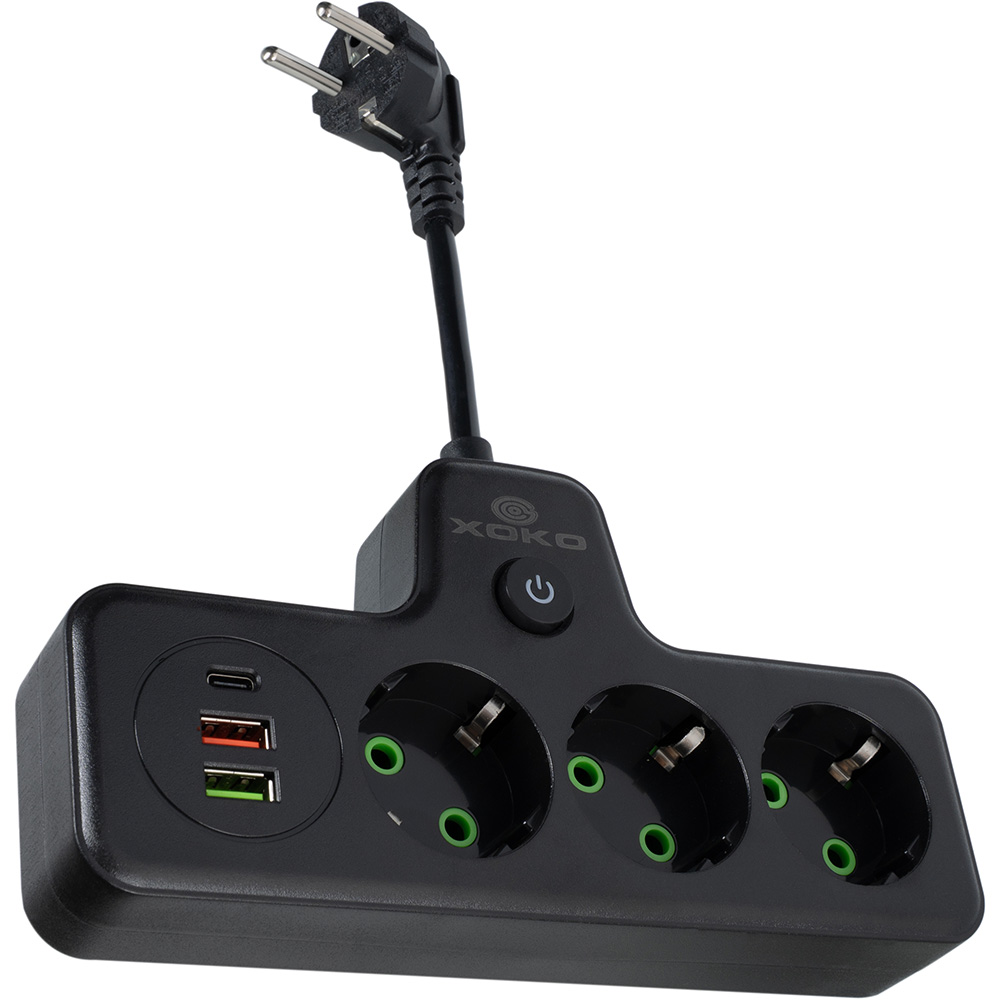 Сетевой фильтр XOKO SPW-3-2-1 3 розетки 10 см black (XK-SPW-3-2-1-BK) Тип розеток евророзетка с заземлением (Тип F)