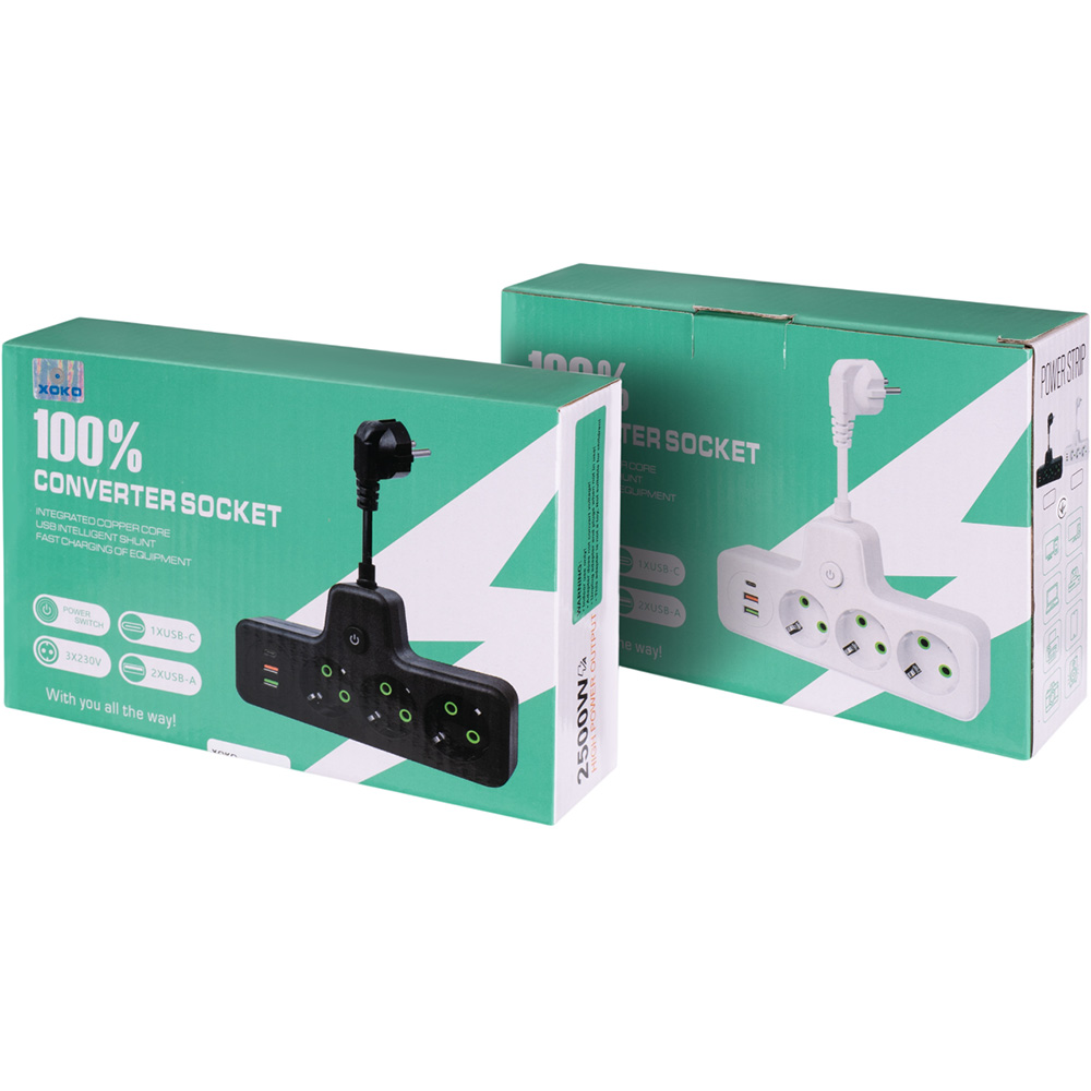 Внешний вид Сетевой фильтр XOKO SPW-3-2-1 3 розетки 10 см black (XK-SPW-3-2-1-BK)