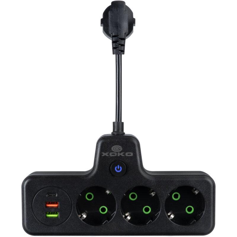 Сетевой фильтр XOKO SPW-3-2-1 3 розетки 10 см black (XK-SPW-3-2-1-BK)