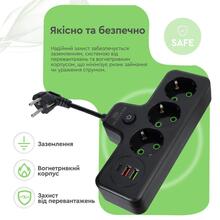 Сетевой фильтр XOKO SPW-3-2-1 3 розетки 10 см black (XK-SPW-3-2-1-BK)