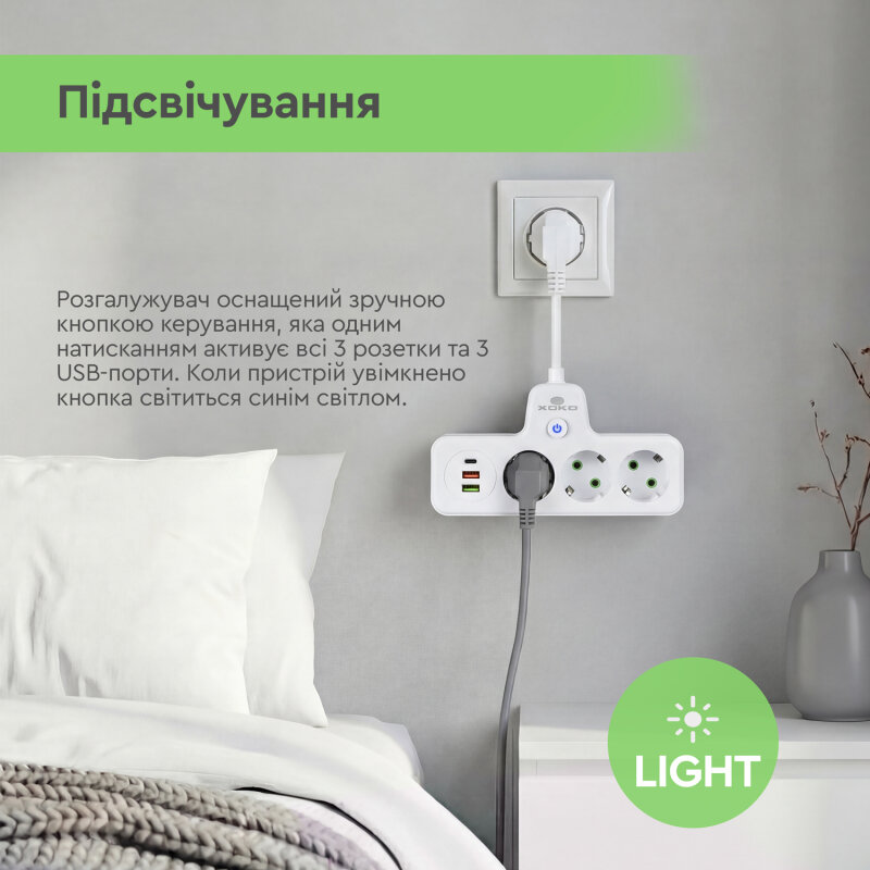 Изображение Сетевой фильтр XOKO SPW-3-2-1 3 розетки 10 см white (XK-SPW-3-2-1-WH)
