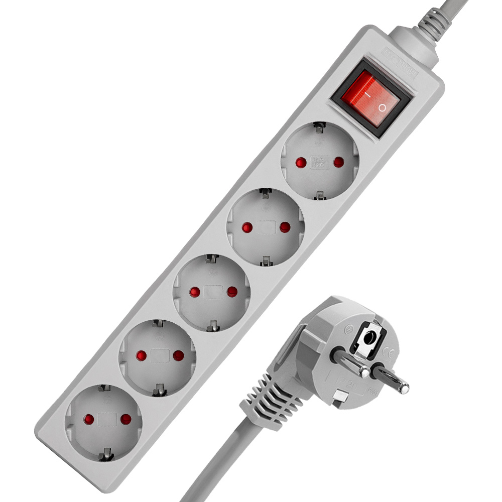 Подовжувач LOGAN 5 розеток 1,8м 16А 3x1.5мм2 Grey (SFG5-1.8) Подовжувач LOGAN 5 розеток 1,8м 16А 3x1.5мм2 Grey (SFG5-1.8) Тип вилки євровилка із заземленням (Тип F)