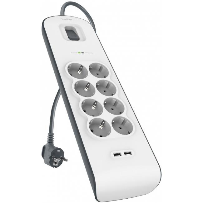 Сетевой фильтр BELKIN Surge Protectors 8 розеток 2м White (BSV804vf2M)