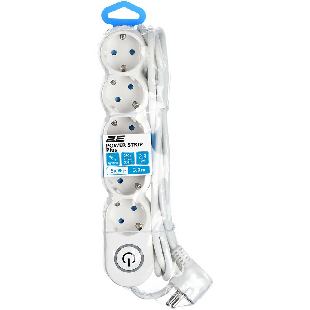 Подовжувач 2E 5 розеток 3м 10А 3х1.0мм2 White (2E-U05VESM3W) Подовжувач 2E 5 розеток 3м 10А 3х1.0мм2 White (2E-U05VESM3W) Максимальна сила струму 10