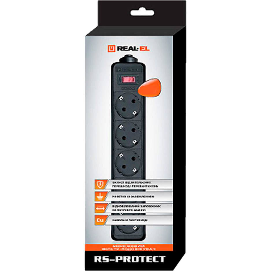 Сетевой фильтр REAL EL RS-PROTECT 5 розеток 1.8 м 10 А Black (EL122300010) Тип сетевой фильтр