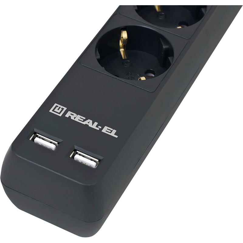 Сетевой фильтр REAL EL RS-6 Protect 6 розеток + 2xUSB 1.8м 16А 3х1.5мм2 Black (EL122300016) Тип розеток евророзетка с заземлением (Тип F)