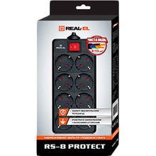 Мережевий фільтр REAL EL RS-8 Protect 8 розеток 1.8м 16А 3х1.5мм2 Black (EL122300021)