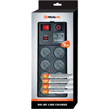Мережевий фільтр REAL EL RS-8F USB Charge 8 розеток + 2xUSB 3м 16A 3x1.5мм2 Black (EL122300004) Мережевий фільтр REAL EL RS-8F USB Charge 8 розеток + 2xUSB 3м 16A 3x1.5мм2 Black (EL122300004)