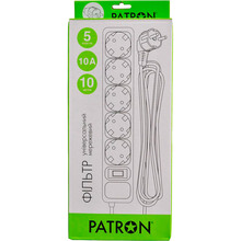 Удлинитель PATRON SP-10510 5 розеток 10м 10А 3x1.0мм2 Black (EXT-PN-SP-10510)