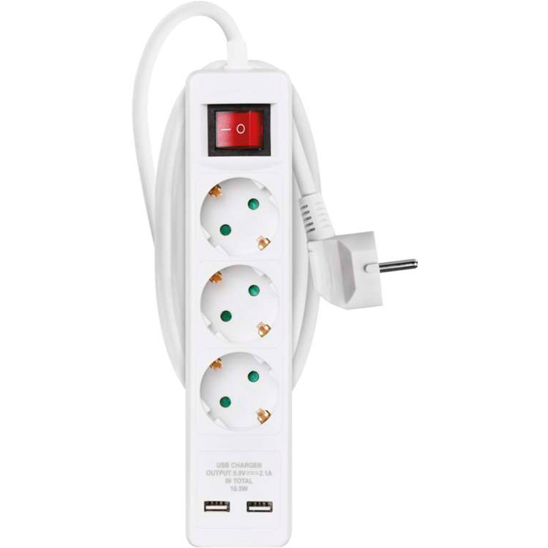 

Сетевой фильтр EMOS 3 розетки 2 х USB 2 м White (P1322RU), Мережевий Подовжувач P1322RU, 3 розетки, 2 м.