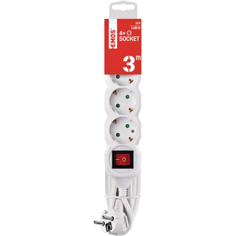 Удлинитель EMOS 4 розетки 3м 16А 3х1,5мм2 White (P1423R) Тип удлинитель