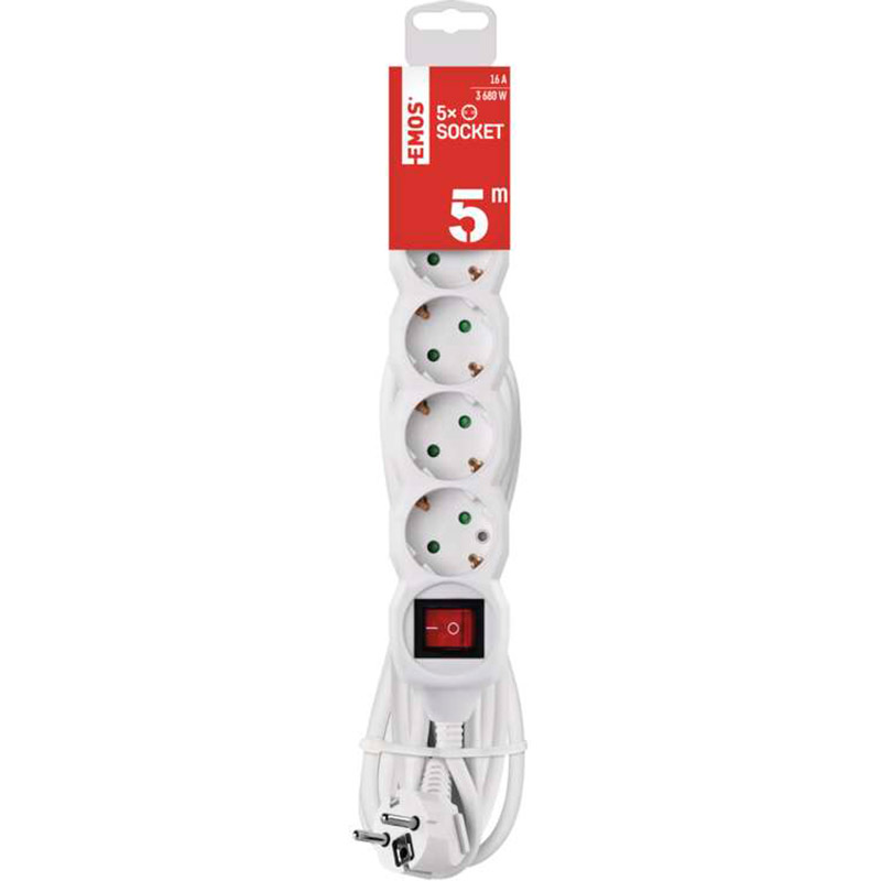 Подовжувач EMOS 5 розеток 5м 16A 3x1.5мм2 White (P1525R) Тип подовжувач