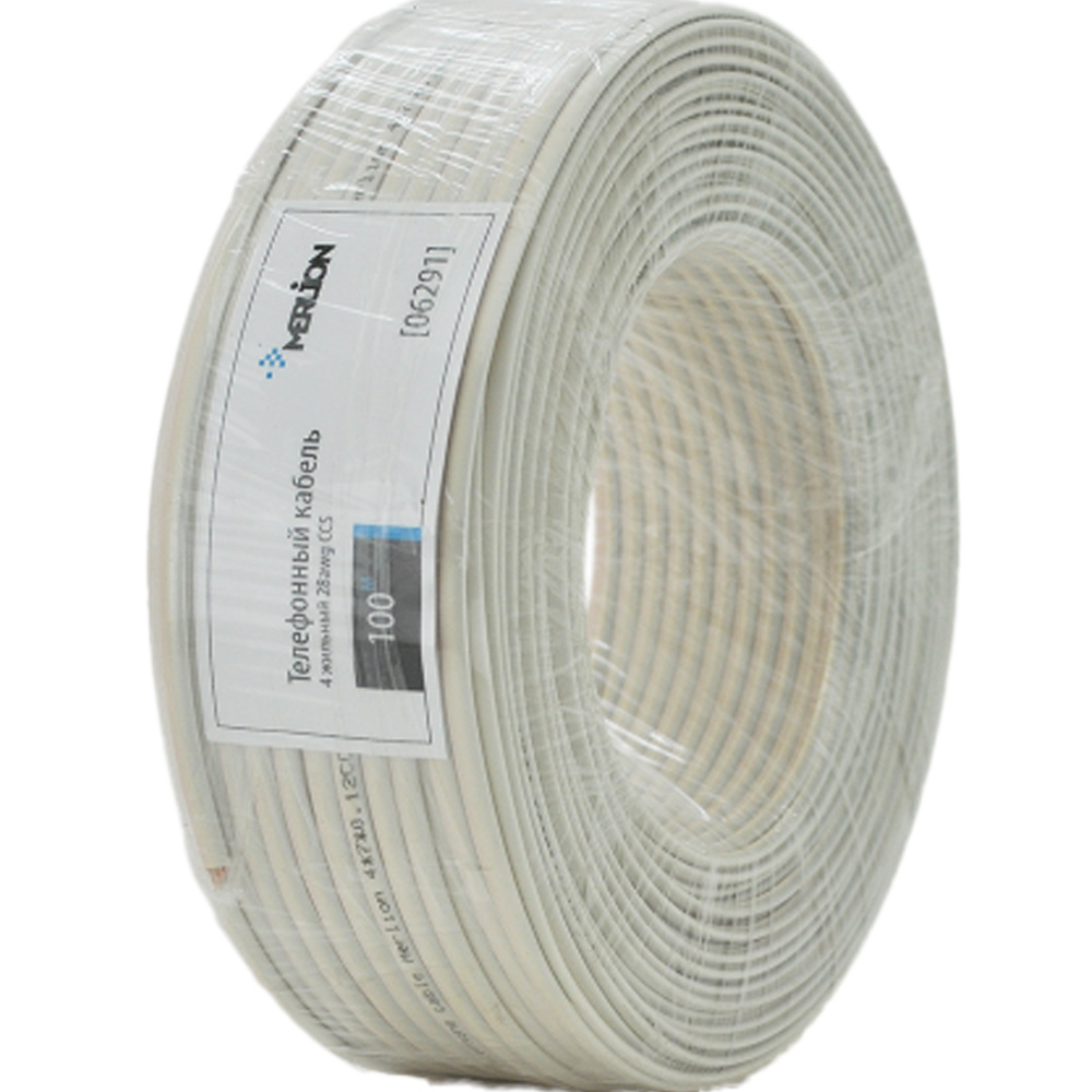Кабель MERLION CCS телефонный 4-жильный 100 м White (ML-TC-4p28awg)