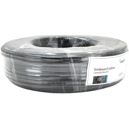 Кабель MERLION телефонный 4-жил CCS 100м Black (ML-TC-4p28awg-B)